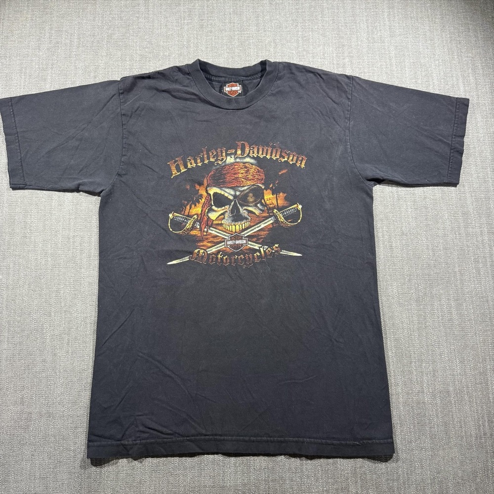 Vintage Harley-Davidson Shirt Mens Large Black Pirate Skull Orlando 2000s - Picture 7 of 9
